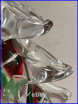 Vintage Handblown Art Glass Christmas Tree Clear with Red And Green Stripes 11T