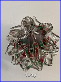 Vintage Handblown Art Glass Christmas Tree Clear with Red And Green Stripes 11T