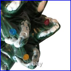 Vintage Handmade Ceramic Christmas Tree With Snow & Lights 14 Tall