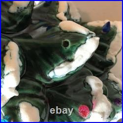 Vintage Handmade Ceramic Christmas Tree With Snow & Lights 14 Tall