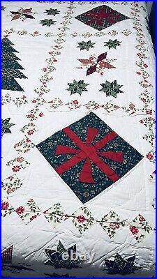 Vintage Handmade Christmas Tree Star QUILT Bedspread 86X 84 Full Queen Country