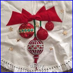 Vintage Handmade Felt Sequin Tree Skirt Christmas Applique 53