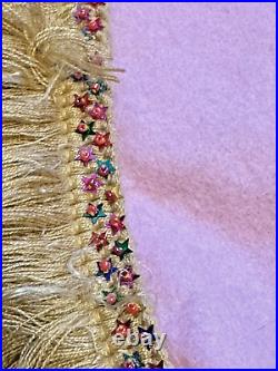 Vintage Handmade Pink Christmas Tree Skirt Sequin Santa Bells Toys Beaded Felt