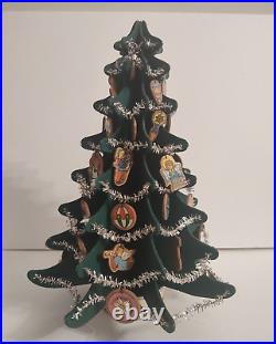 Vintage Handmade Wooden 16 inch Christmas Tree with ornaments 1975