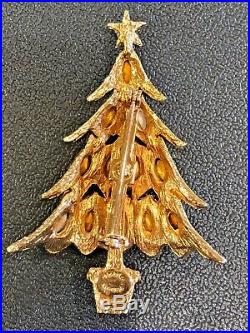 Vintage Hattie Carnegie Gold Tone Crystal Christmas Tree Brooch Pin