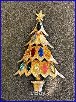 Vintage Hattie Carnegie Gold Tone Crystal Christmas Tree Brooch Pin