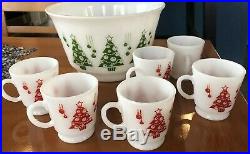 Vintage Hazel Atlas Milk Glass Christmas Tree Punch Set 6 CupsNEW In Box