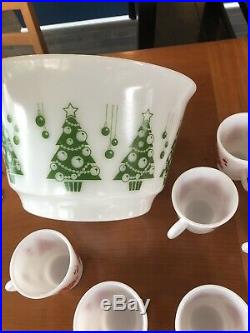 Vintage Hazel Atlas Milk Glass Christmas Tree Punch Set 6 CupsNEW In Box