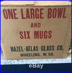Vintage Hazel Atlas Milk Glass Christmas Tree Punch Set 6 CupsNEW In Box