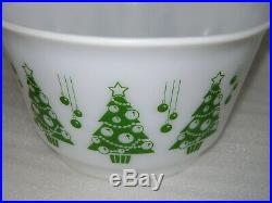 Vintage Hazel Atlas Red & Green Christmas Tree Egg Nog Punch Bowl Set & Cups