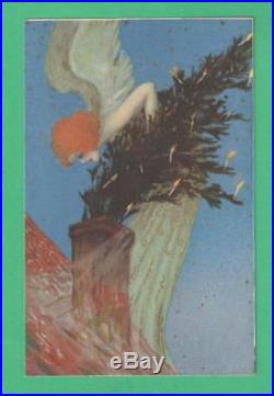 Vintage Hildesheimer Raphael Kirchner Christmas Postcard Angel Tree Chimney