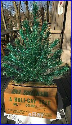 Vintage Holi-Gay Holly Green 3 ft Aluminum Christmas Tree 31 Branches Complete