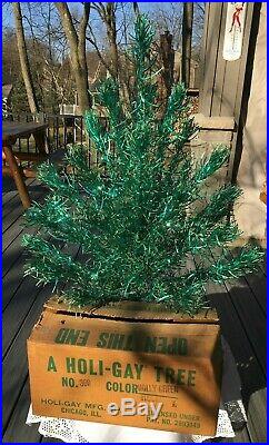 Vintage Holi-Gay Holly Green 3 ft Aluminum Christmas Tree 31 Branches Complete