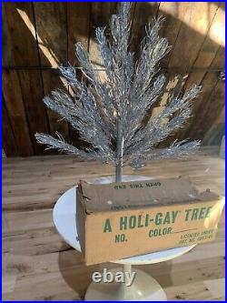 Vintage Holi Gay Silver Aluminum Christmas Tree 3 Ft Tall With Box Complete