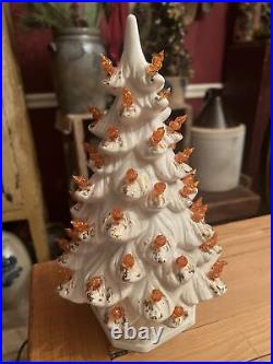 Vintage Holland Ceramic White Gold Christmas Tree 11.5 Tall Tested Working