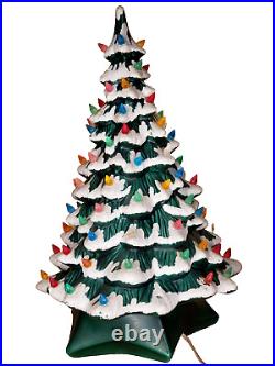 Vintage Holland Lighted Glitter Flocked Ceramic Christmas Tree 18 tall x 12w