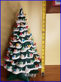 Vintage Holland Lighted Glitter Flocked Ceramic Christmas Tree 18 tall x 12w