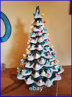 Vintage Holland Lighted Glitter Flocked Ceramic Christmas Tree 18 tall x 12w