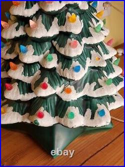 Vintage Holland Lighted Glitter Flocked Ceramic Christmas Tree 18 tall x 12w