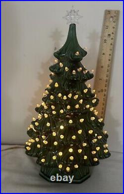 Vintage Holland Mold 12 Ceramic Lighted Green Christmas Tree Read