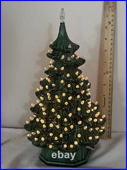 Vintage Holland Mold 12 Ceramic Lighted Green Christmas Tree Read