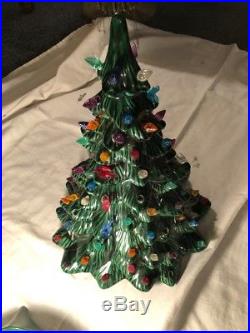 Vintage Holland Mold 17 Ceramic Flocked Lighted Christmas Tree With Birds
