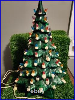 Vintage Holland Mold 19 Green Ceramic Christmas Tree Multi-Color Lights
