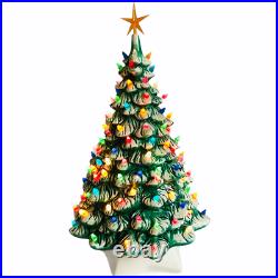 Vintage Holland Mold 2 Piece Ceramic Christmas Tree Flocked Lighted 19.5