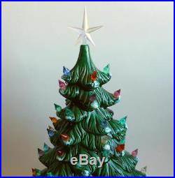 Vintage Holland Mold 2 Piece Lighted Ceramic Snow Flocked Christmas Tree 14 3/4