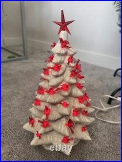 Vintage Holland Mold Ceramic 19 White Iridescent Christmas Tree WithLights &Base