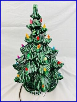 Vintage Holland Mold Ceramic Christmas Tree Green Multi-colored Lights Read