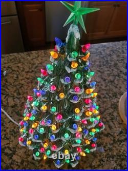 Vintage Holland Mold Ceramic Christmas Tree With Star Base 20 Tall Snow Capped