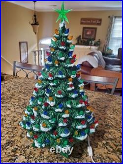 Vintage Holland Mold Ceramic Christmas Tree With Star Base 20 Tall Snow Capped