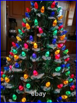 Vintage Holland Mold Ceramic Christmas Tree With Star Base 20 Tall Snow Capped