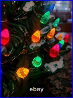 Vintage Holland Mold Ceramic Christmas Tree With Star Base 20 Tall Snow Capped