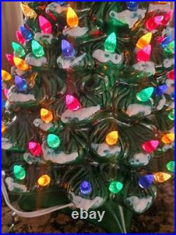 Vintage Holland Mold Ceramic Christmas Tree With Star Base 20 Tall Snow Capped