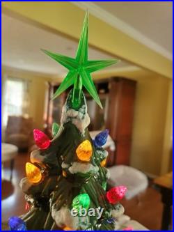 Vintage Holland Mold Ceramic Christmas Tree With Star Base 20 Tall Snow Capped