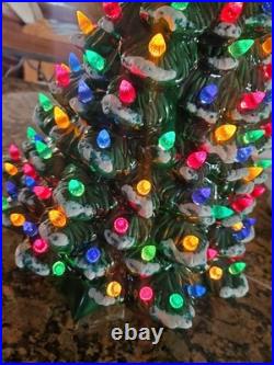 Vintage Holland Mold Ceramic Christmas Tree With Star Base 20 Tall Snow Capped