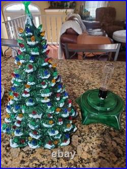 Vintage Holland Mold Ceramic Christmas Tree With Star Base 20 Tall Snow Capped