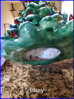 Vintage Holland Mold Ceramic Christmas Tree With Star Base 20 Tall Snow Capped