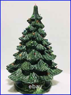 Vintage Holland Mold E. Sanedy Ceramic Christmas Tree Lighted 2 Piece w Base 17H