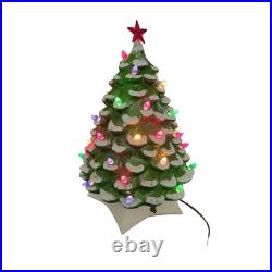 Vintage Holland Mold Flocked Ceramic Christmas Tree with Lights Star Base Large