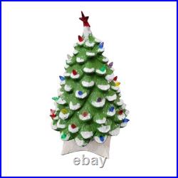 Vintage Holland Mold Flocked Ceramic Christmas Tree with Lights Star Base Large