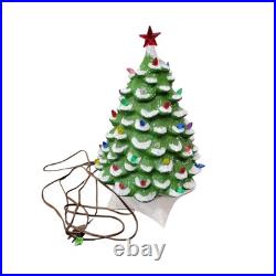 Vintage Holland Mold Flocked Ceramic Christmas Tree with Lights Star Base Large