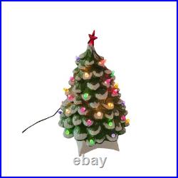 Vintage Holland Mold Flocked Ceramic Christmas Tree with Lights Star Base Large