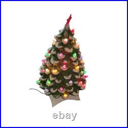 Vintage Holland Mold Flocked Ceramic Christmas Tree with Lights Star Base Large