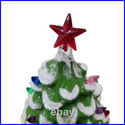 Vintage Holland Mold Flocked Ceramic Christmas Tree with Lights Star Base Large