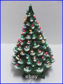 Vintage Holland Mold Flocked Musical Lighted Ceramic Christmas Tree With Base
