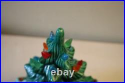Vintage Holland Mold Green Ceramic Christmas Tree With Base & Multi-Colored Lights