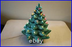 Vintage Holland Mold Green Ceramic Christmas Tree With Base & Multi-Colored Lights